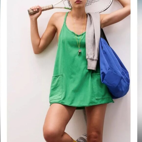 Free People Movement Hot Shot Mini Dress Tennis Romper Skort Green Sz Small - Picture 1 of 13